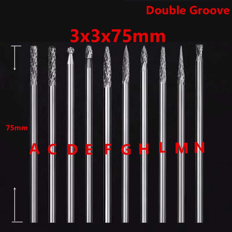 Đầu mài vonfram dài 3x3x75mm với nhiều loại tùy chọn