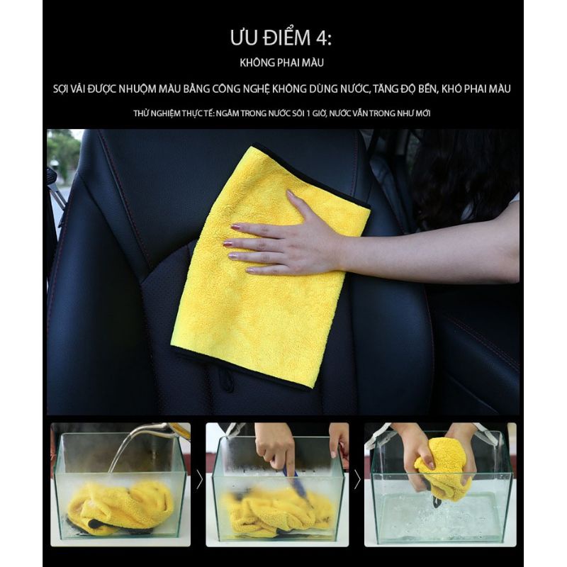 Khăn lau rửa xe Microfiber siêu thấm siêu mịn vệ sinh ô tô, xe máy chuyên dụng 2 lớp - TABISO