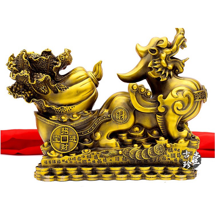Tượng Kỳ lân tiền vàng chở bắp cải tài lộc may mắn  - Chất liệu đồng thau 36x27x14cm nặng 5,4kg (linh vật phong thuỷ )