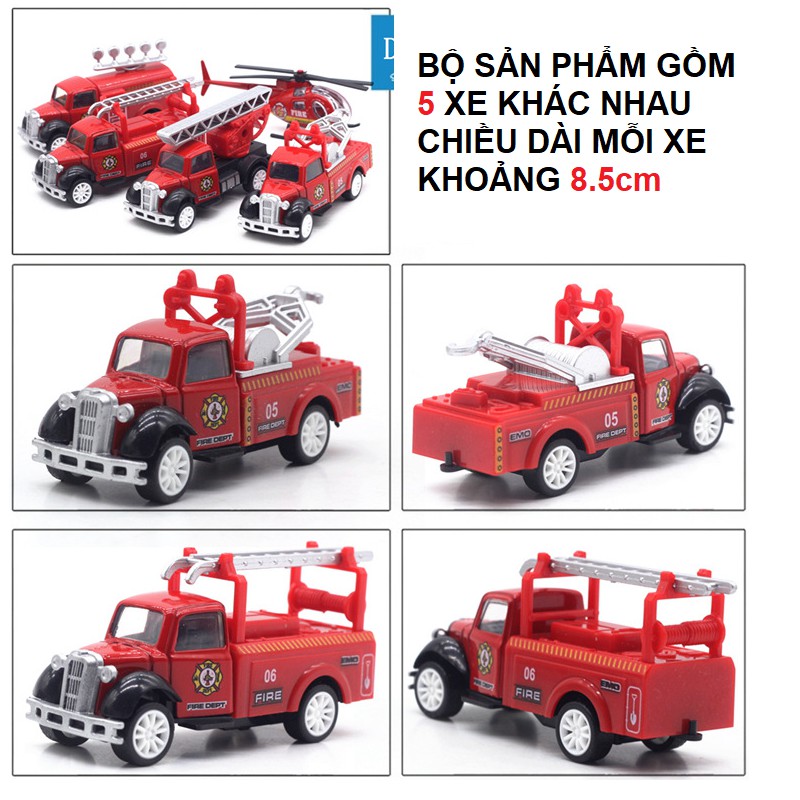 Đồ chơi trẻ em bộ 5 xe ô tô die cast mô hình xe cứu hỏa