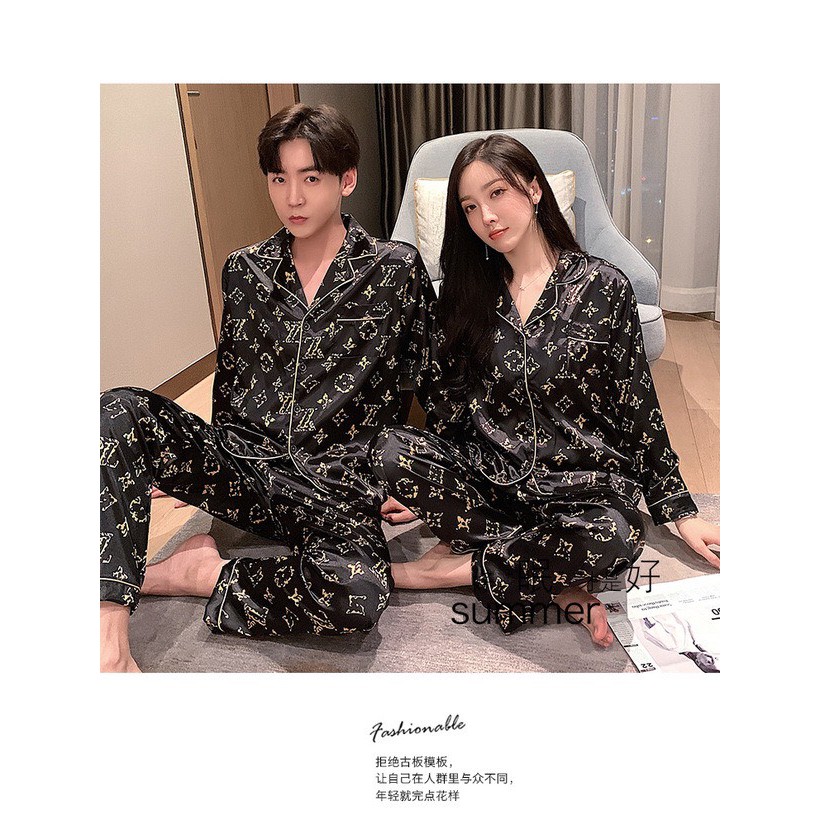 Bộ đồ ngủ nam nữ dài tay - Bộ pijama chất lụa bóng siêu mềm (Hàng có sẵn)