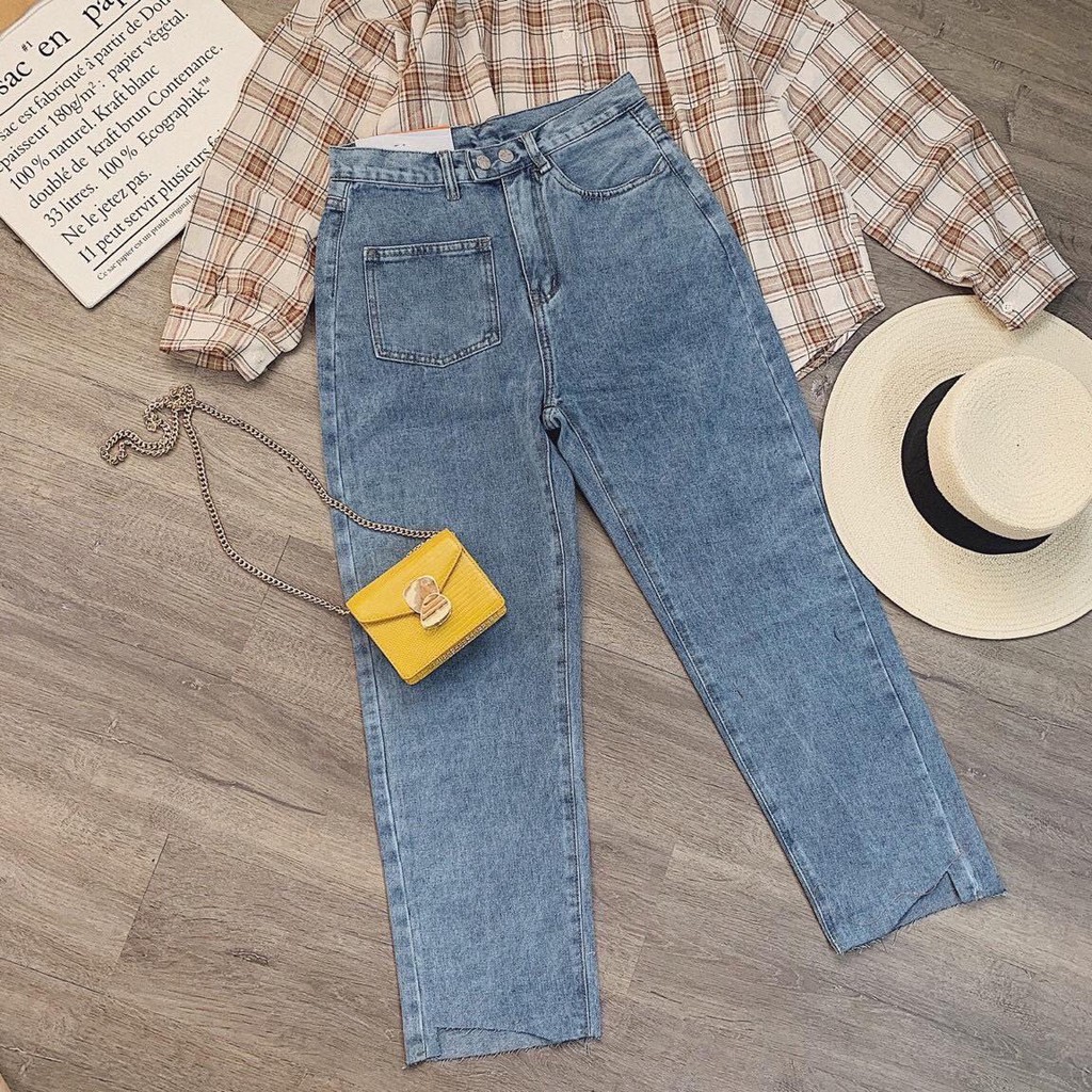 Quần Bò Nữ Bấm Gấu Hot🏵️FREESHIP🏵️GIAM 10k Ống Côn 2 Khuy Bấm Cắt Gấu Thời Trang[Ảnh Chụp Thật] | BigBuy360 - bigbuy360.vn