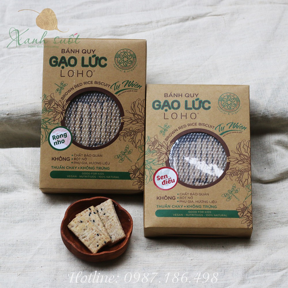 [Loho] Bánh Quy Gạo Lức- Natural Brown Red Biscuit- Bánh Quy Gạo Lức Rong Nho/ Sen Điều [Xanh Suốt]