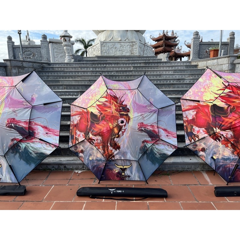Ô 2 tầng Kỳ Lân Lửa màu sắc bắt mắt che nắng che mưa
