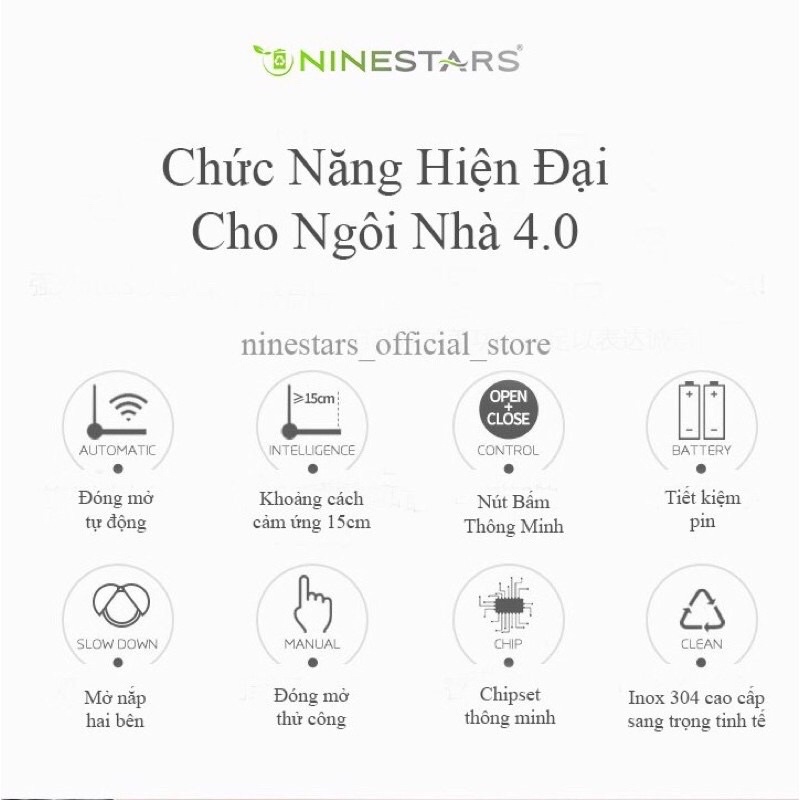 Thùng rác thông minh NINESTARS đóng mở tự động 12L