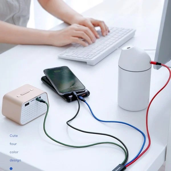 Cáp sạc 4 đầu Baseus CA1T4-A01 Rapid dài 1.2m max 3.5A tích hợp 2 cổng LN/ microUSB/ typeC (Màu Random)