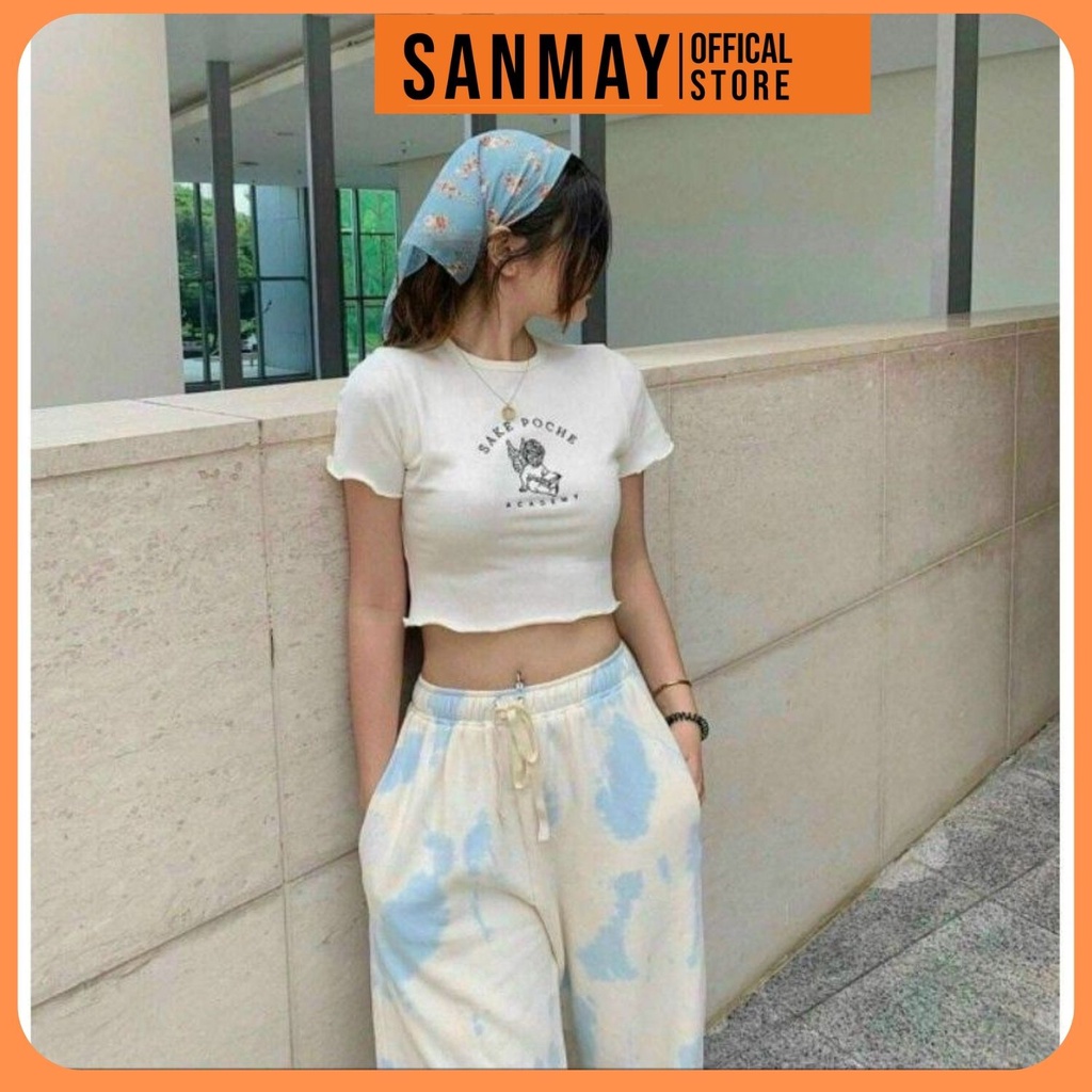 Áo Croptop Nữ Tay Ngắn Kiểu Ôm Body Đẹp Thiết Kế Hàn Quốc SANJOLI Aos Crt Jennie Ngầu Trắng Đen AO033