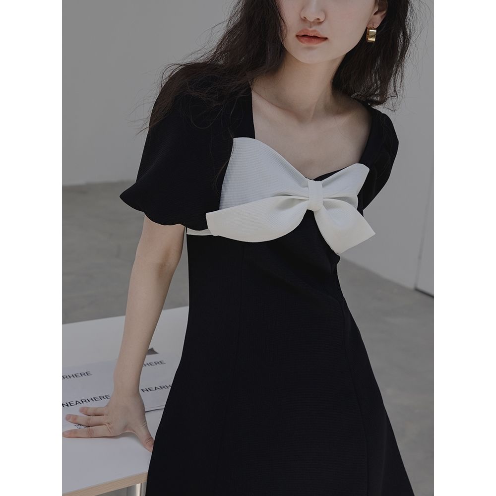 Đầm Chữ A Tay Phồng Thắt Nơ Eo Phong Cách Hàn Quốc Thời Trang Dành Cho Nữ