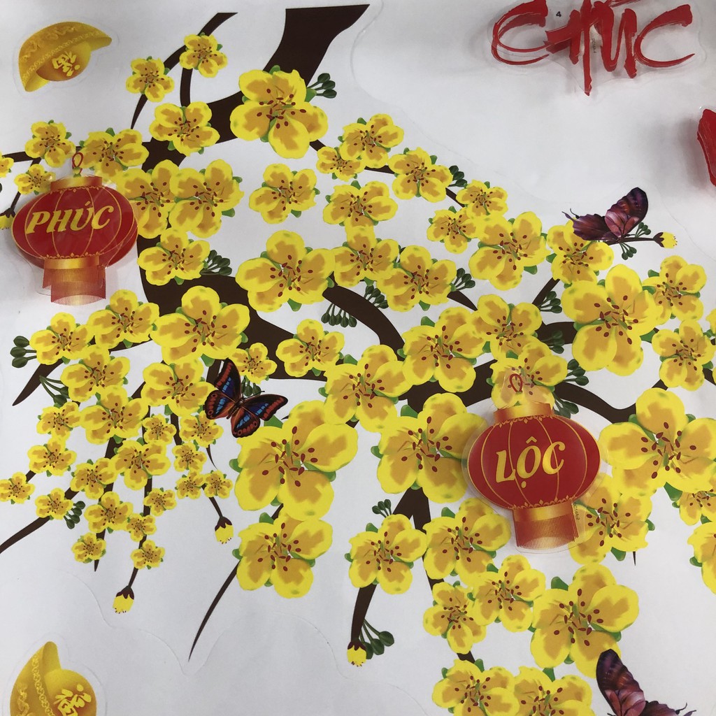 Decal trang trí tết SONG LÂN MẪU 20 (kèm họa tiết nổi)