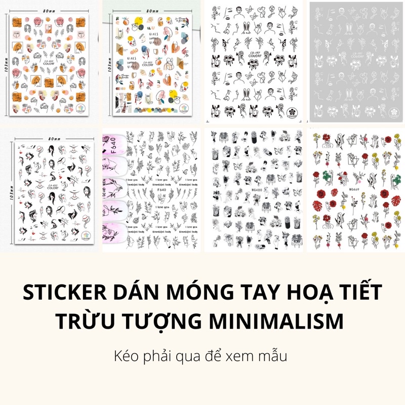 Sticker,hình dán móng tay hoạ tiết mặt người trừu tượng minalism, abstract, aesthetic style Hàn Quốc trang trí móng nail