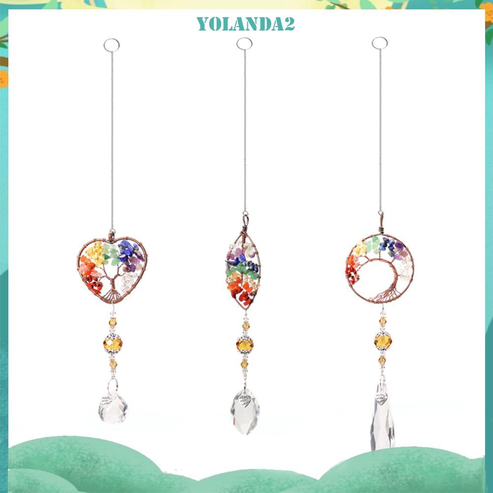 Mặt dây treo trang trí cửa sổ vườn nhà lăng kính pha lê mẫu cây đời có hạt đá