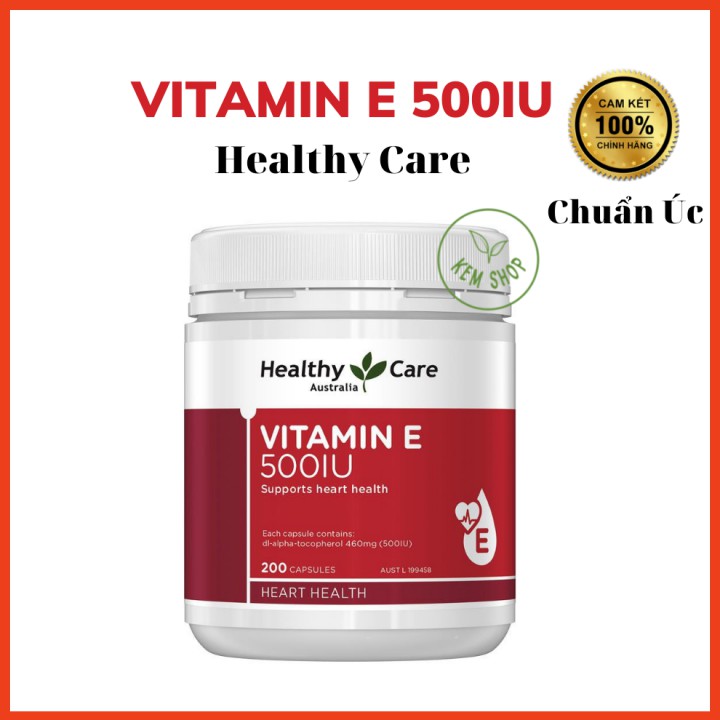 [Cam kết chuẩn Auth] Vitamin E 500UI HealthyCare của Úc - Điều hòa nội tiết, Đẹp da móng tóc, lọ 200 viên mẫu mới