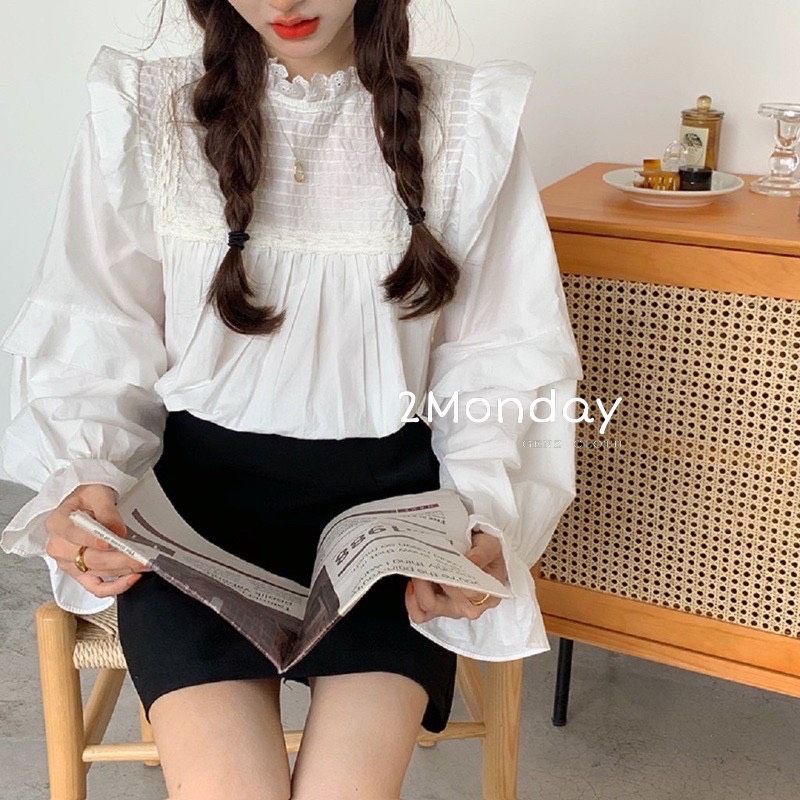 Áo babydoll trắng cánh tiên Ulzzang thiết kế độc lạ Áo sơ mi trắng tay bèo