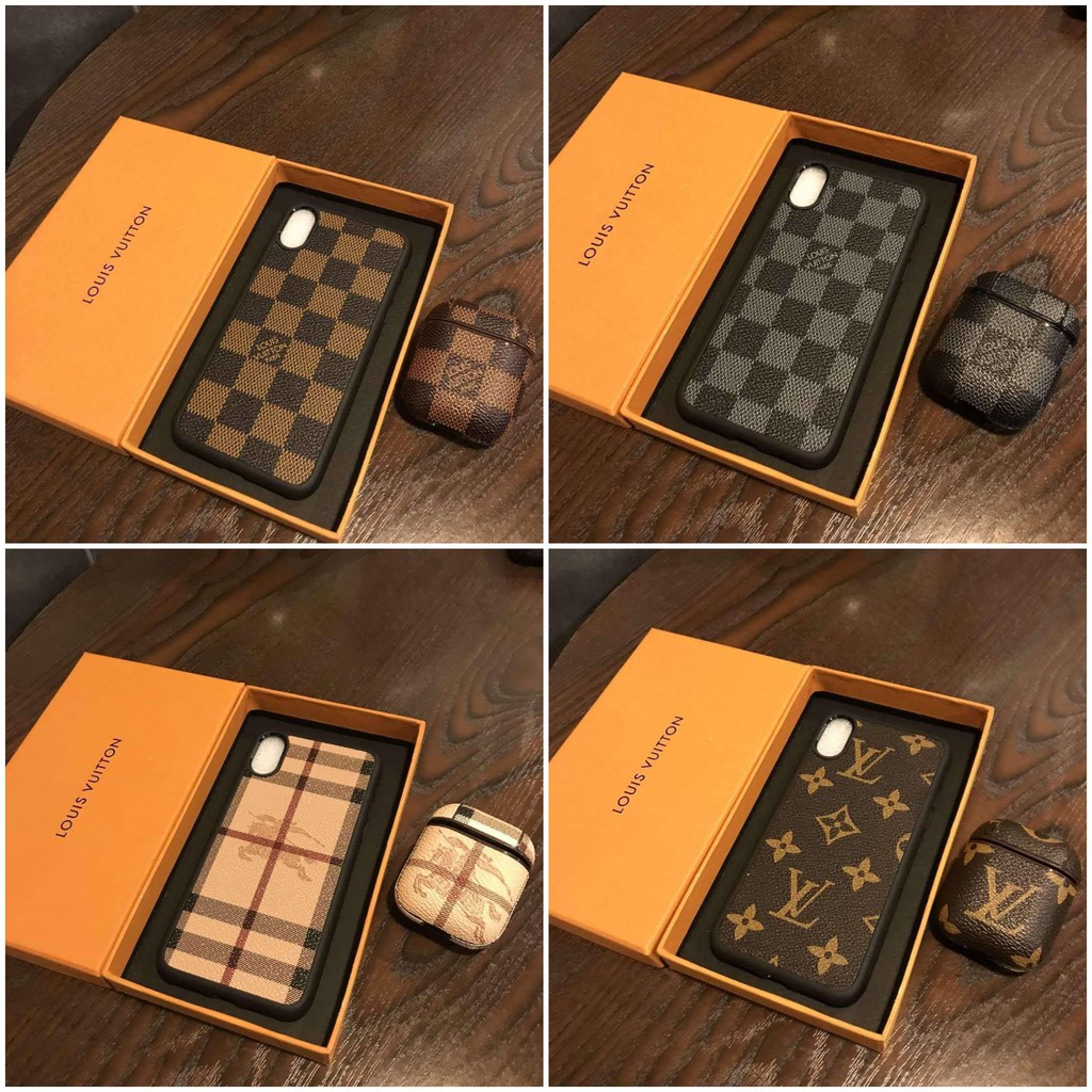 Ốp LV, Burberry iPhone X, Xs, Xs Max, XR,7plus,8plus,11,11pro,11promax,12,12pro,12promax da Canvas họa tiết caro, chữ LV