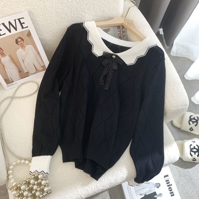 Áo Sweater Dệt Kim Cổ Búp Bê Đính Nơ Thời Trang Mùa Thu Cho Nữ
