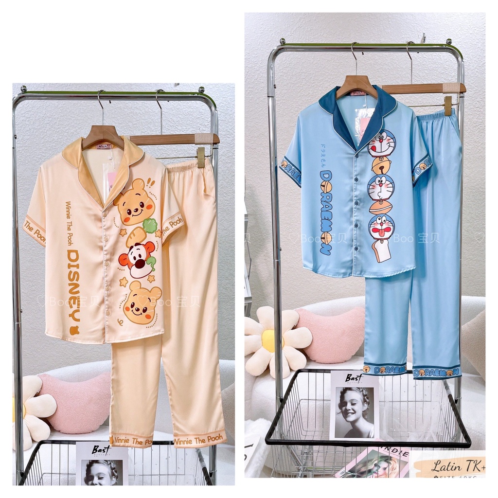 (TNQD + tay dài) Đồ bộ latin BOO BOO mẫu gấu Pooh Doremon mới (40-58kg)