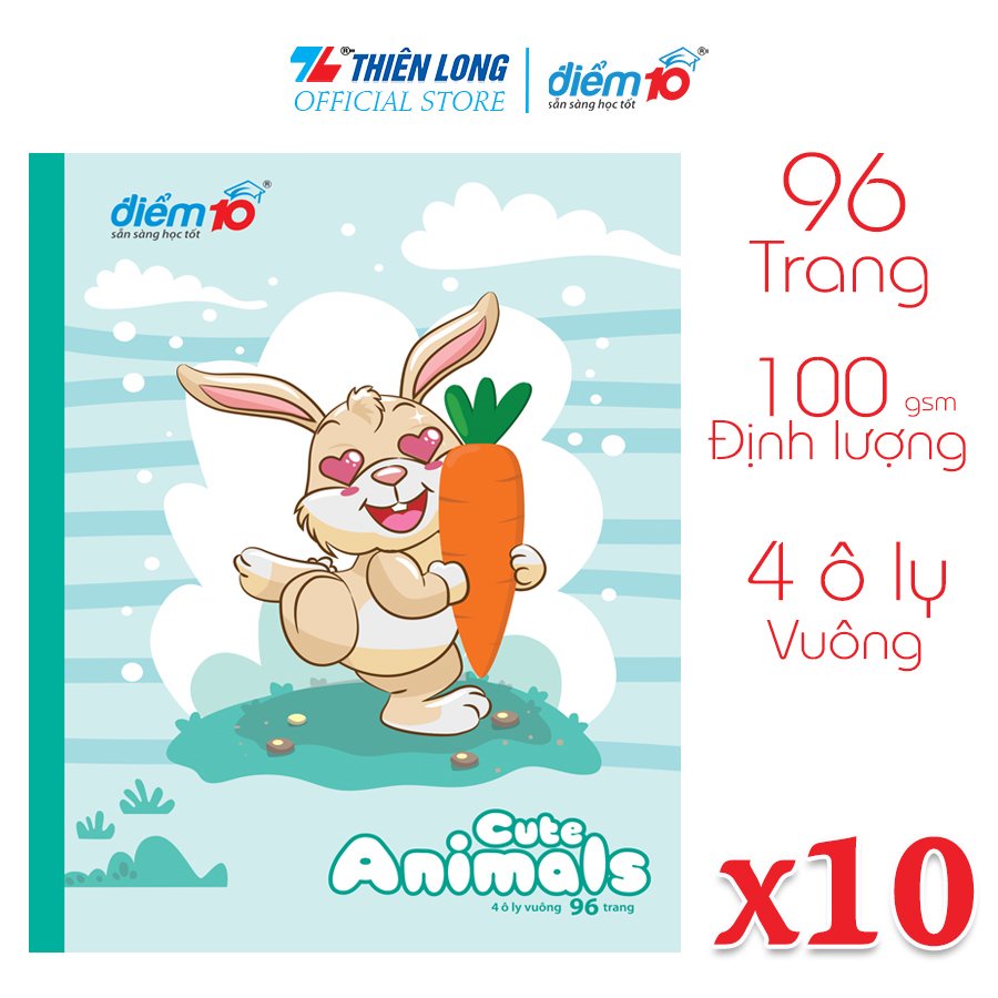 Combo 10 Tập học sinh 96 trang 4 ô ly vuông 100 gsm Điểm 10 TP-NB061 (hình ngẫu nhiên)