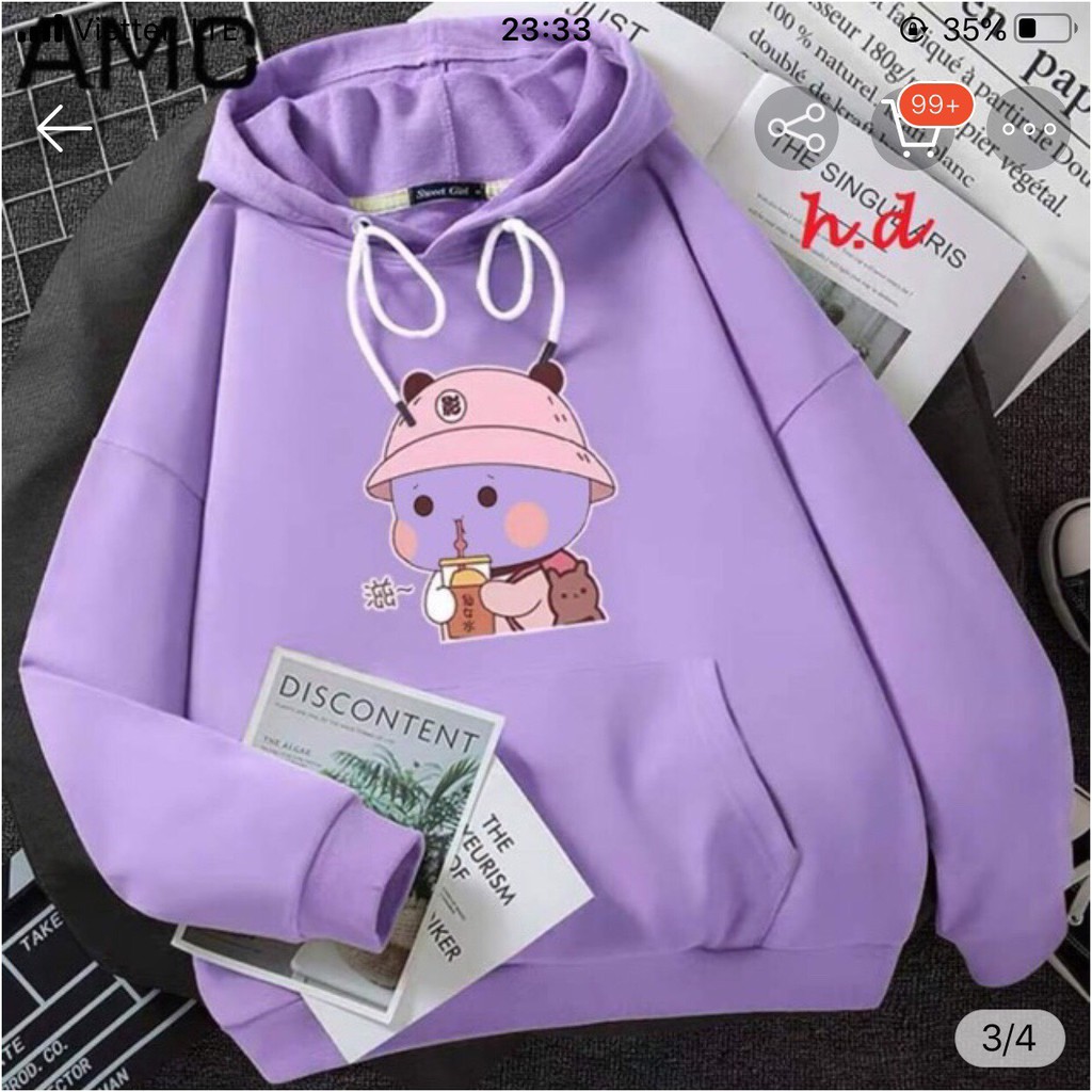 Áo HOODIE lót nỉ hình dễ thương, áo freesize form rộng dưới 58kg-AHEB