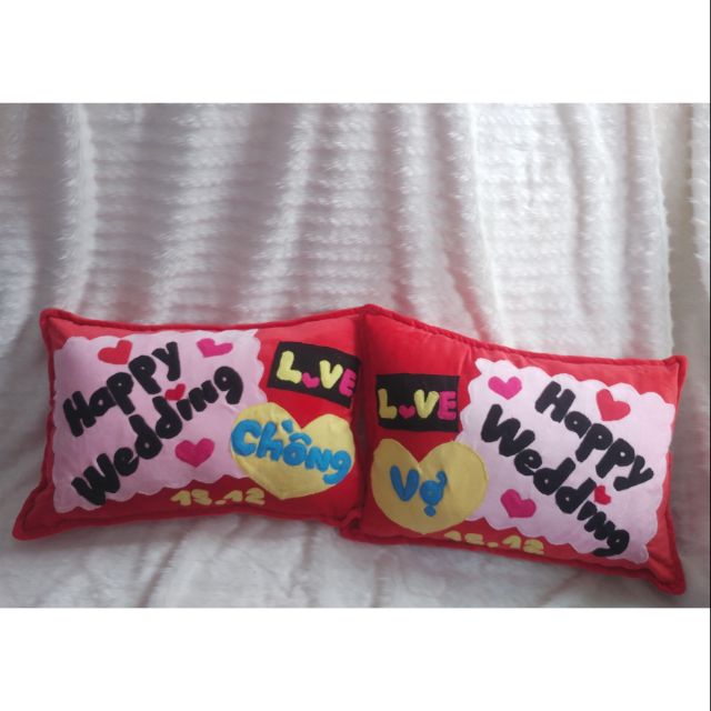 Cặp gối cưới handmade happy wedding