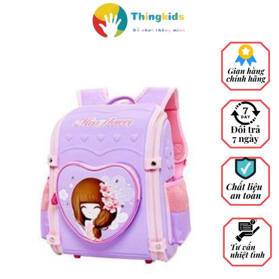 Balo học sinh cấp 1 cấp 2 hình cô gái chống gù lưng siêu nhẹ Miss Flower - Thingkids