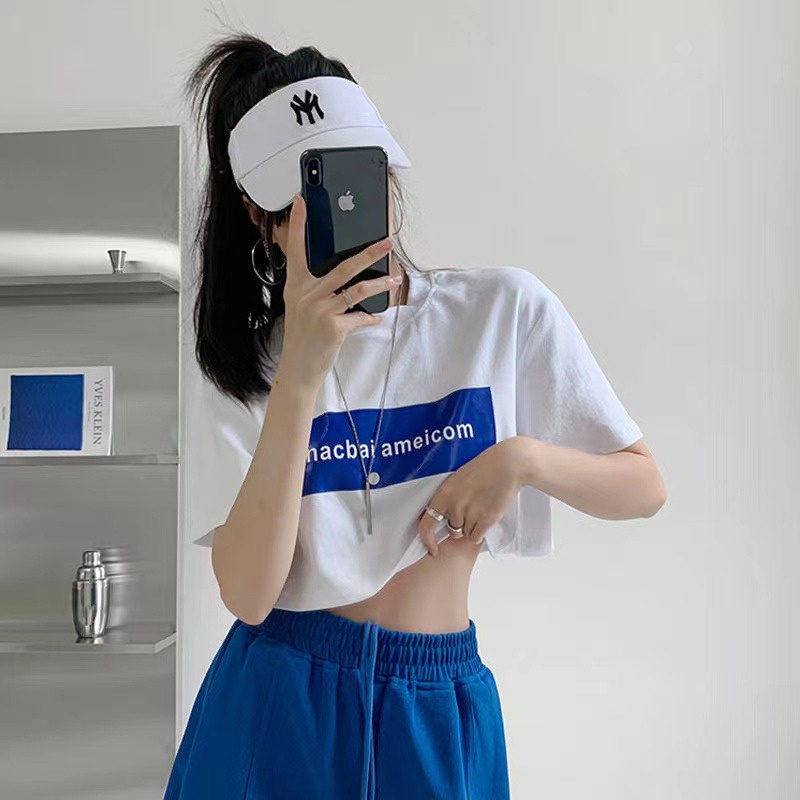 Áo Thun Crop Top Tay Ngắn Cổ Tròn In Chữ 271d1534 Cho Nữ