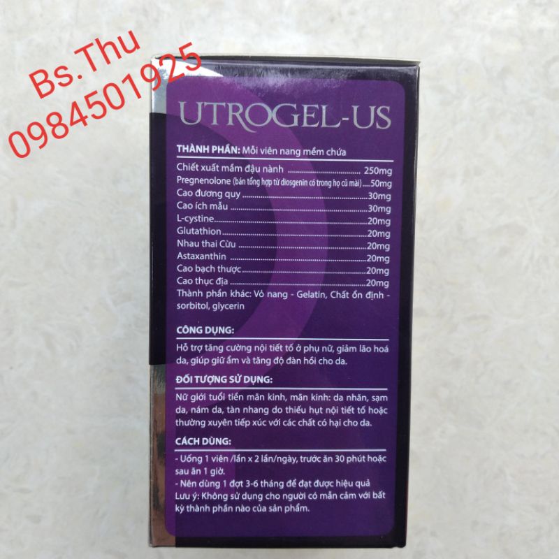 UTROGEL-US hộp 30 viên- hỗ trợ tăng cường nội tiết tố ở phụ nữ, giảm lão hóa giúp da sáng đẹp