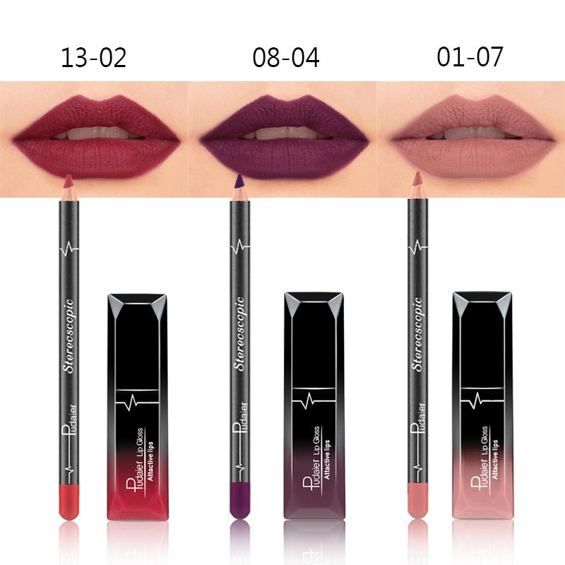 [Hàng mới về] Set son môi dạng kem lên màu đẹp kèm chì kẻ viền môi lâu trôi chống thấm PUDAIER