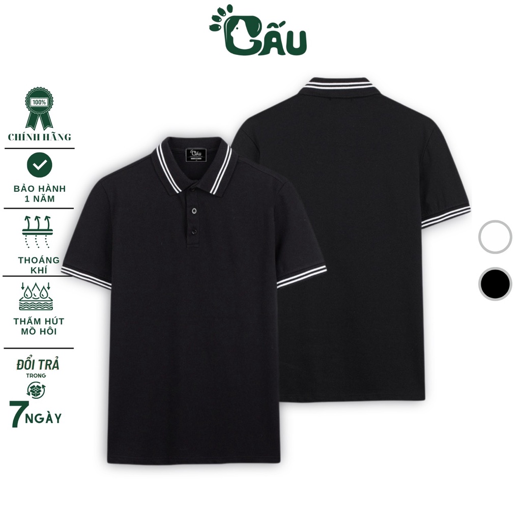 Áo thun Polo GẤU 194 Cá Sấu Viền Cổ Unisex vải cá sấu Poly co dãn 4 chiều dày dặn form gerular fit - PL 2 SỌC