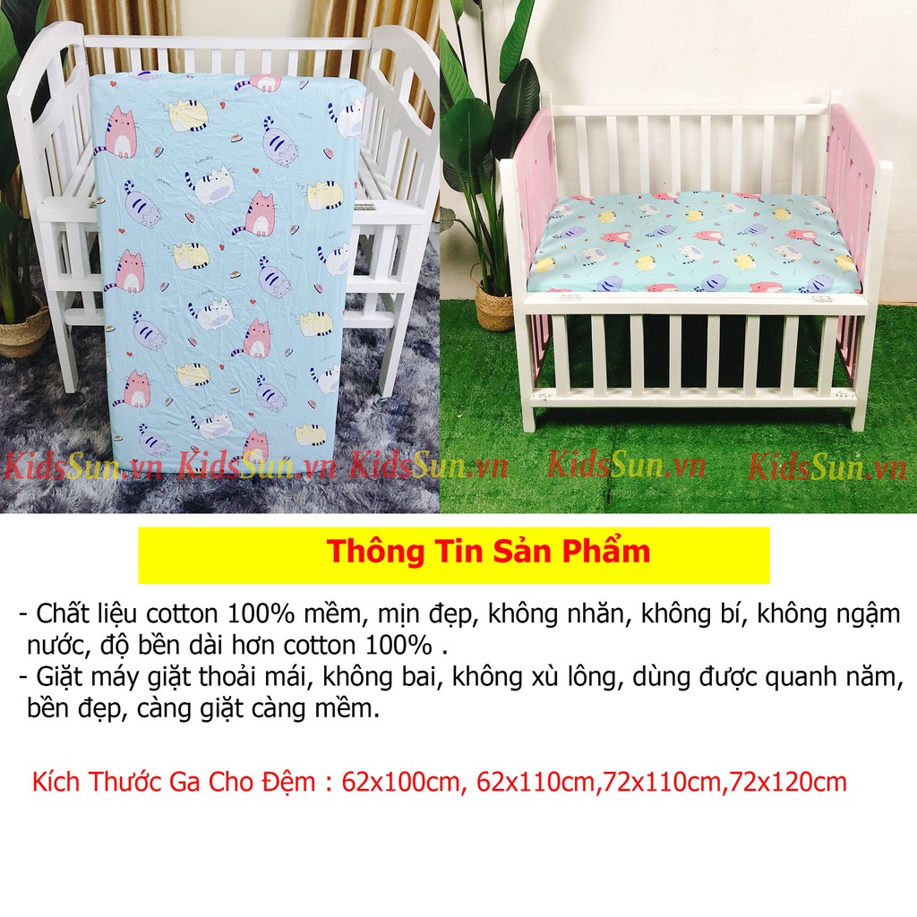 Ga Bọc Đệm Cũi Cho Bé Chất Liệu Cotton 100% Dày Dặn Mềm Mịn Thấm Hút Mồ Hôi Nhiều Màu Sắc Cho Đệm Cũi