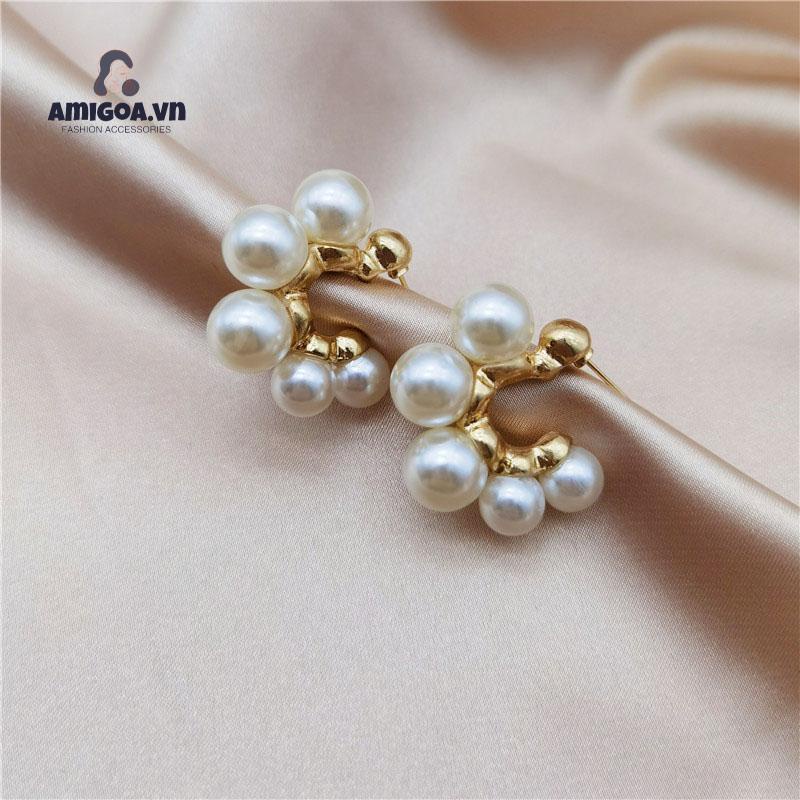 ✨✨Bông Tai Hình Chữ C Đính Ngọc Trai Phong Cách Retro