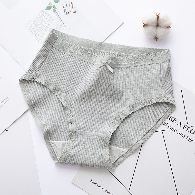 Quần lót gân tăm cạp cao viền ren kháng khuẩn KIMCHIBIKINI chip nữ Cotton xinh đẹp mềm mại thoáng mát QL076