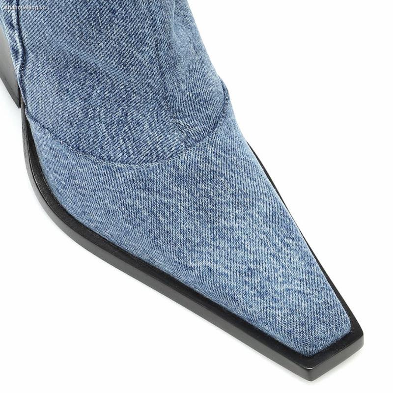 Giày bốt cao gót da mềm mũi nhọn phong cách cao bồi mỹ thời trang cho nữ 2021