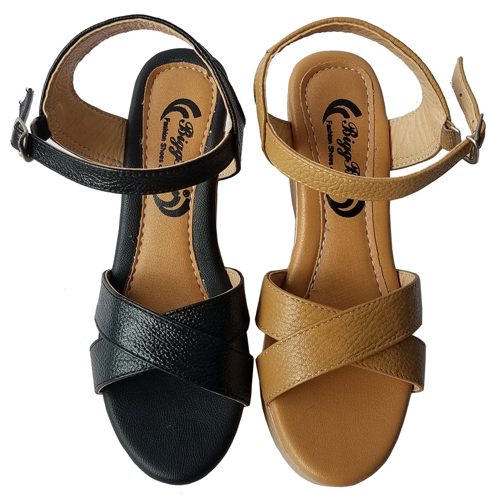 Giày sandal đế xuồng da bò thật BIGGBEN đế 9cm HKD524