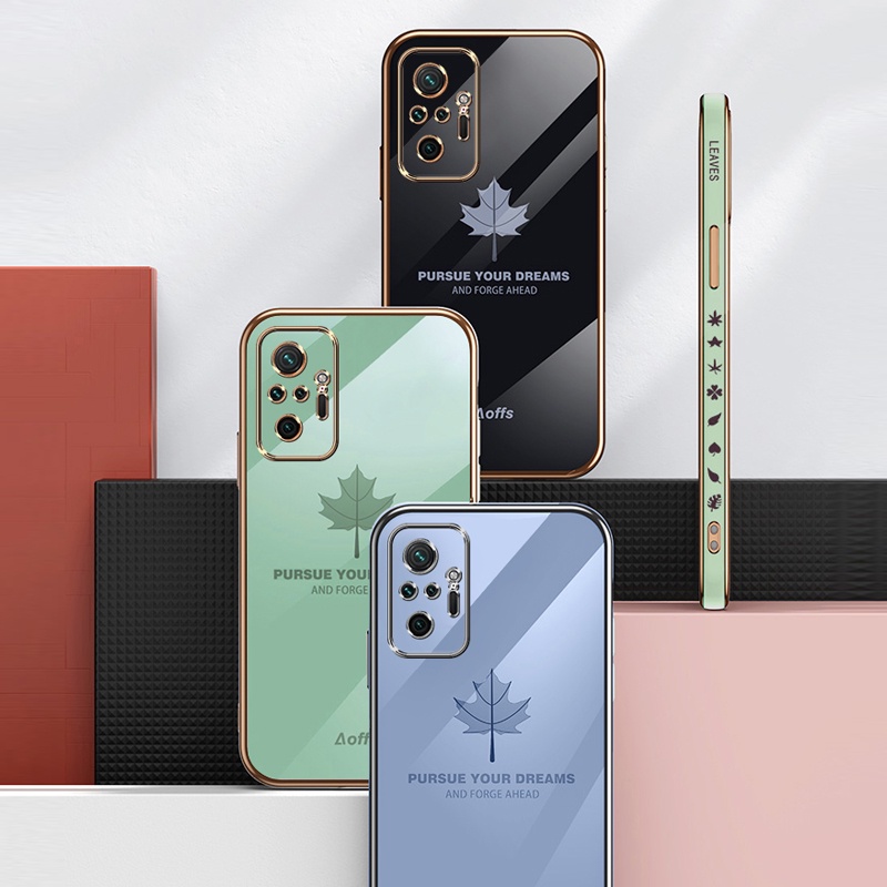 Ốp Điện Thoại Viền Vuông Mềm Họa Tiết Lá Phong Hoạt Hình 6D Cho Xiaomi Redmi Note 10 10S 9S 8 Pro 7