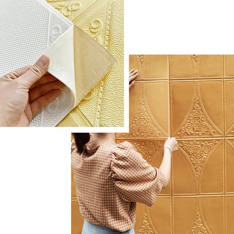 Miếng Xốp Dán Tường Cách Âm Chống Nước 3D Kích Thước 70*70cm Trang Trí Phòng Khách/Phòng Ngủ