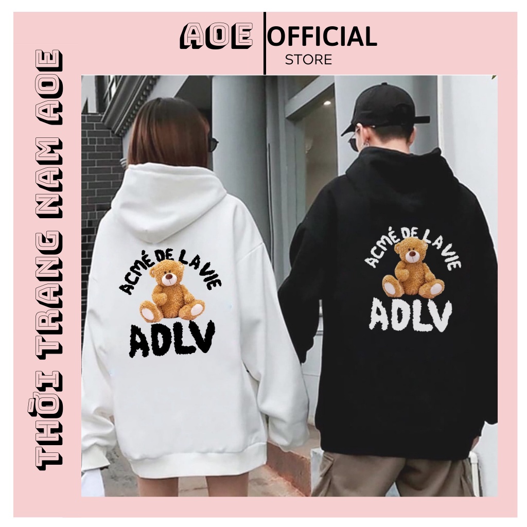 Áo Hoodie Unisex Áo Nỉ Gấu ADLV form rộng mũ 2 lớp