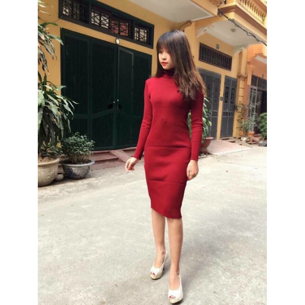 VÁY đầm LEN TĂM BODY CỔ LỌ, Chất dày đẹp, Có Big Size 90KG! | BigBuy360 - bigbuy360.vn