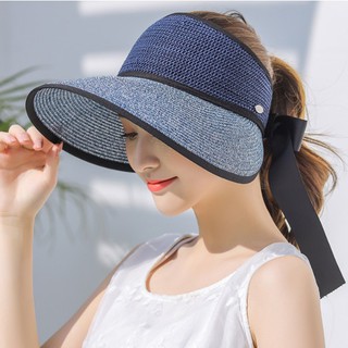 Mũ rộng vành chống nắng gắn nơ phong cách Hàn, nón chống nắng nửa đầu thời trang