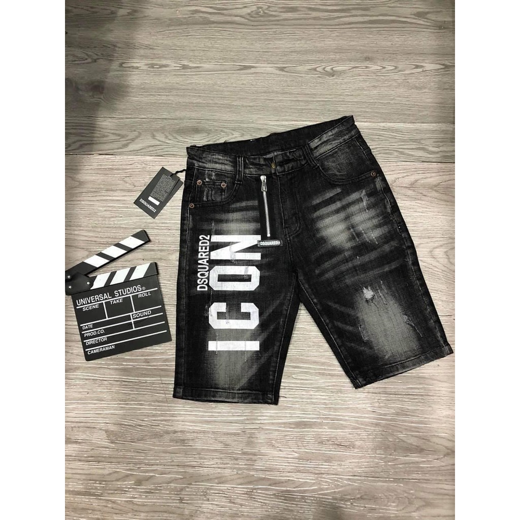 Quần short jean nam rách cao cấp chất bò in chữ 2 màu AHFASHION