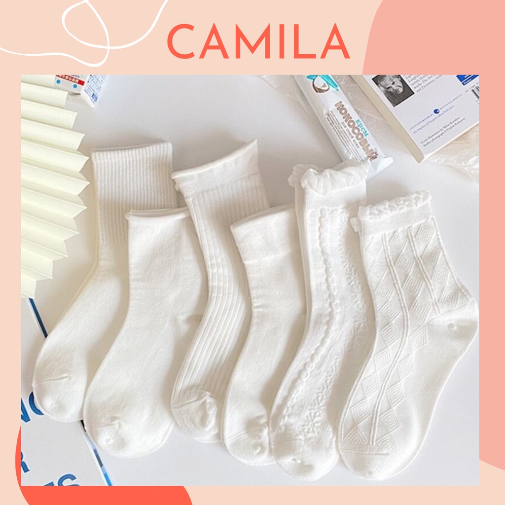 Tất nữ trắng cổ cao cute dễ thương Hàn Quốc CAMILA T06