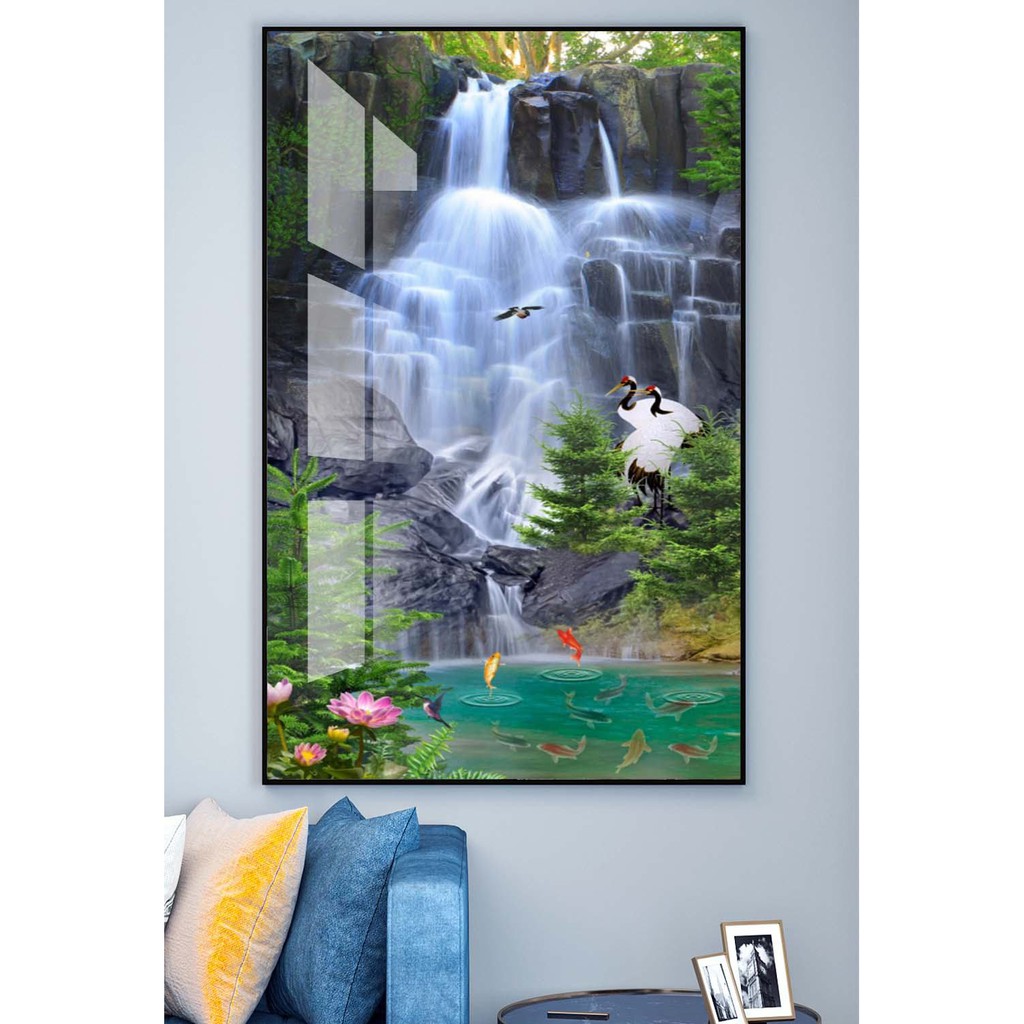 Tranh treo tường hiện đại lối đi thác nước thiên nhiên chất liệu bóng kính hoặc vải canvas ZTU_261772