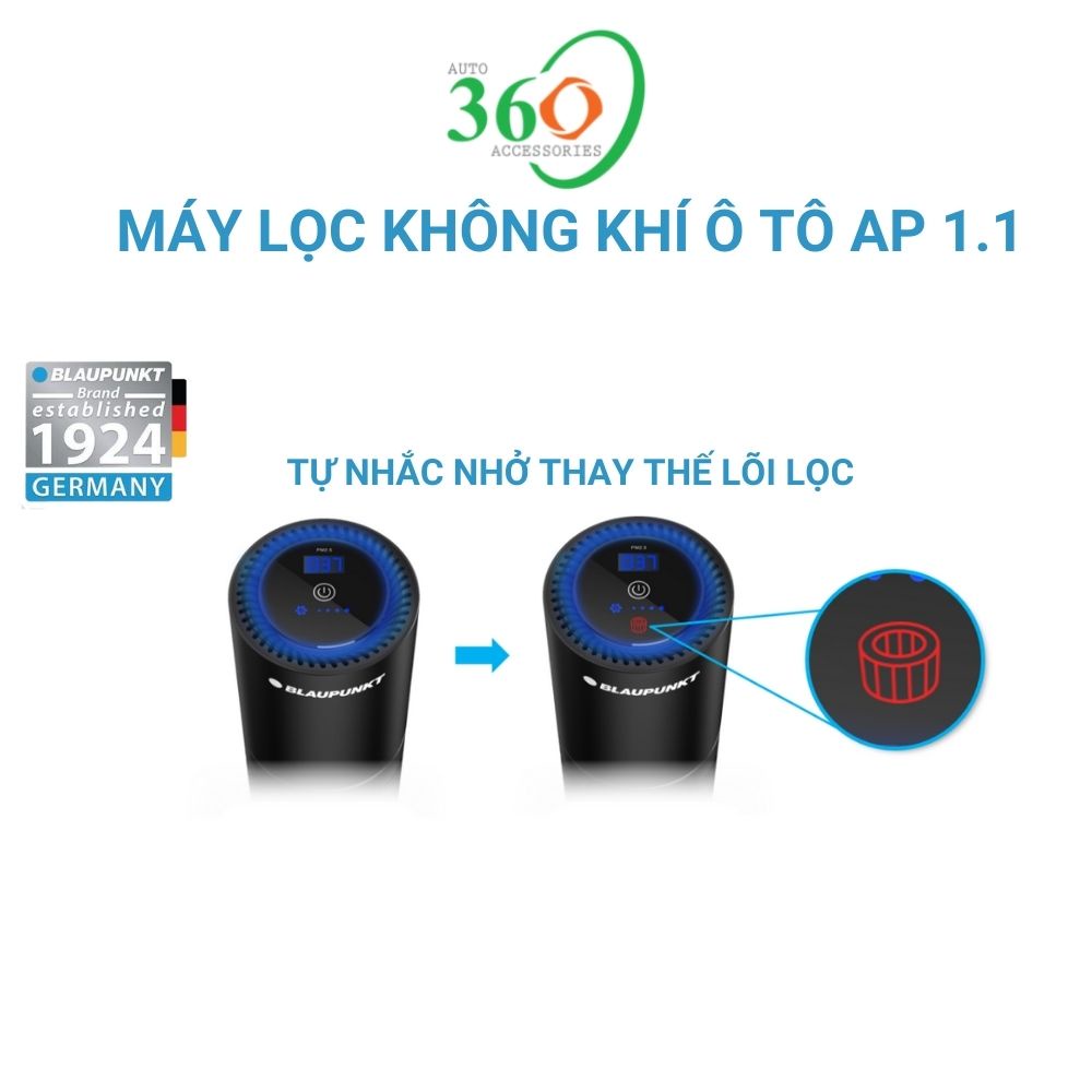 Máy lọc không khí ô tô Blaupunkt AP 1.1, lọc không khí ô tô bộ lọc Hepa, PM2.5, đèn UV diệt khuẩn