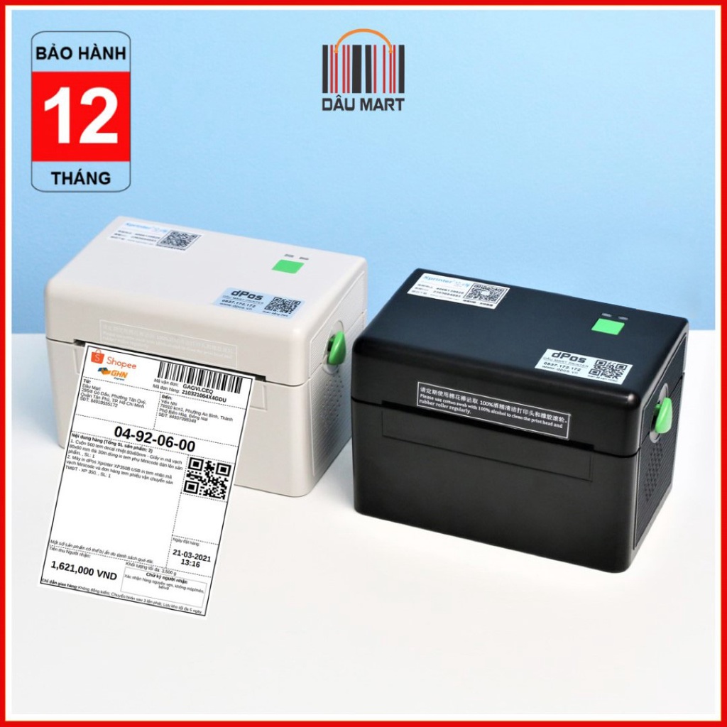 Máy in đơn hàng TMĐT dPos DT108B in phiếu giao hàng tem vận chuyển bằng công nghệ in nhiệt không dùng mực