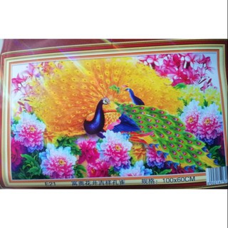Tranh thêu chữ thập thêu kín Chim công  E21 100*60cm