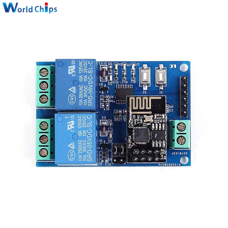 Mô Đun Rơ Le WiFi Không Dây DC 5V ESP8266 ESP-01 2CH Chuyên Dụng Cho IOT