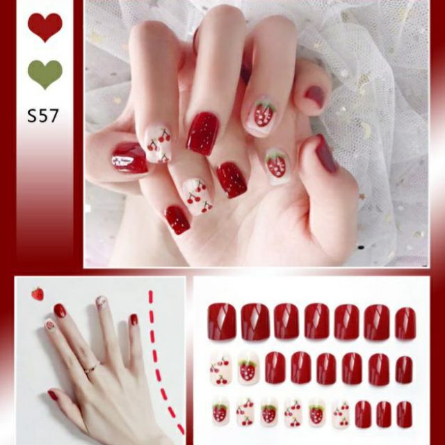 Bộ 24 móng tay giả dâu cherry