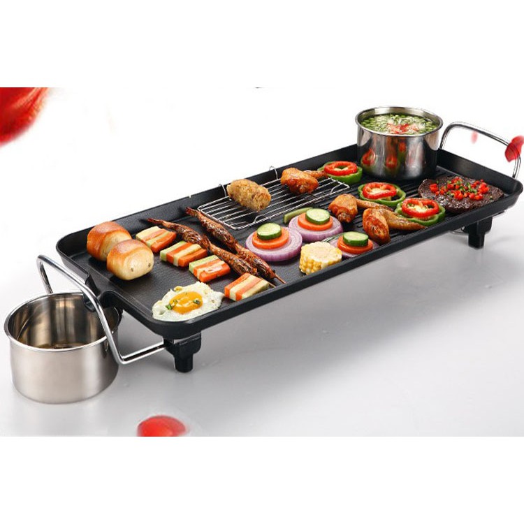 Ảnh thật Bếp nướng điện BBQ không khói mặt chảo chống dính cỡ nhỏ và vừa, thích hợp cho gia đình 3 - 8 người sử dụng