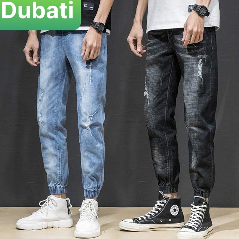 Quần Jogger Jeans Nam Màu Đen Wash Xước Bó Gấu Co Giãn Thoải Mái- DB 0535- DUBATI FASHION