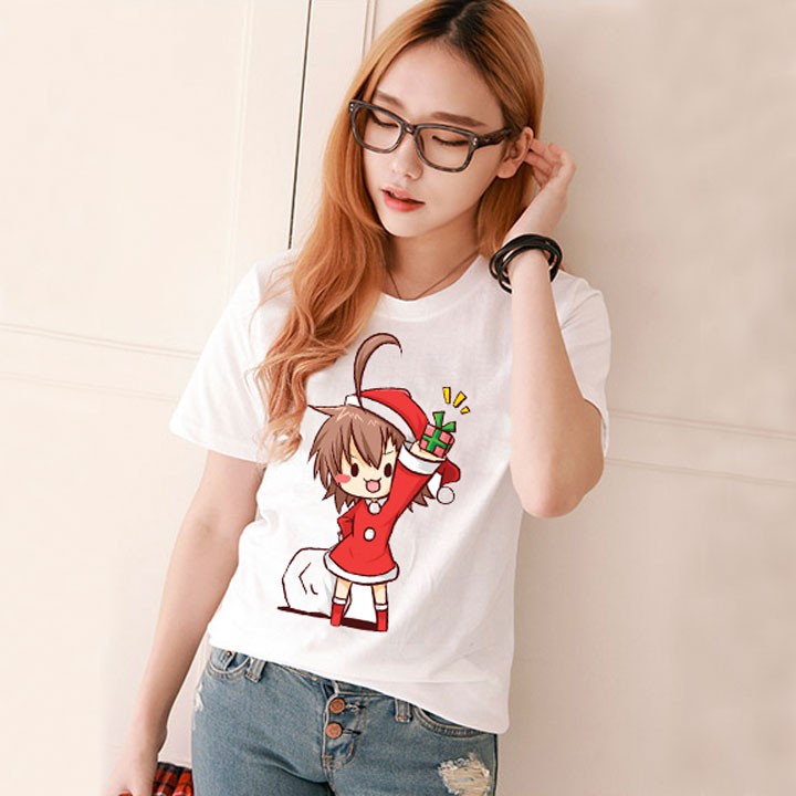 Áo Thun Nữ Tay Ngắn Màu Trắng In Giáng Sinh NOEL DLX