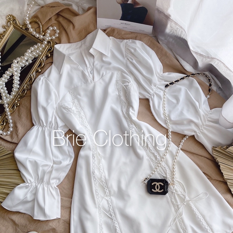 (Ảnh thật) Đầm cổ sơ mi đan dây eo tay loe - D226 | BigBuy360 - bigbuy360.vn